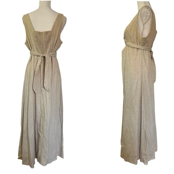Petal & Pup Archer Linen Blend Midi Dress Size XL Oatmeal Neutral Coastal NWT - Picture 2 of 7